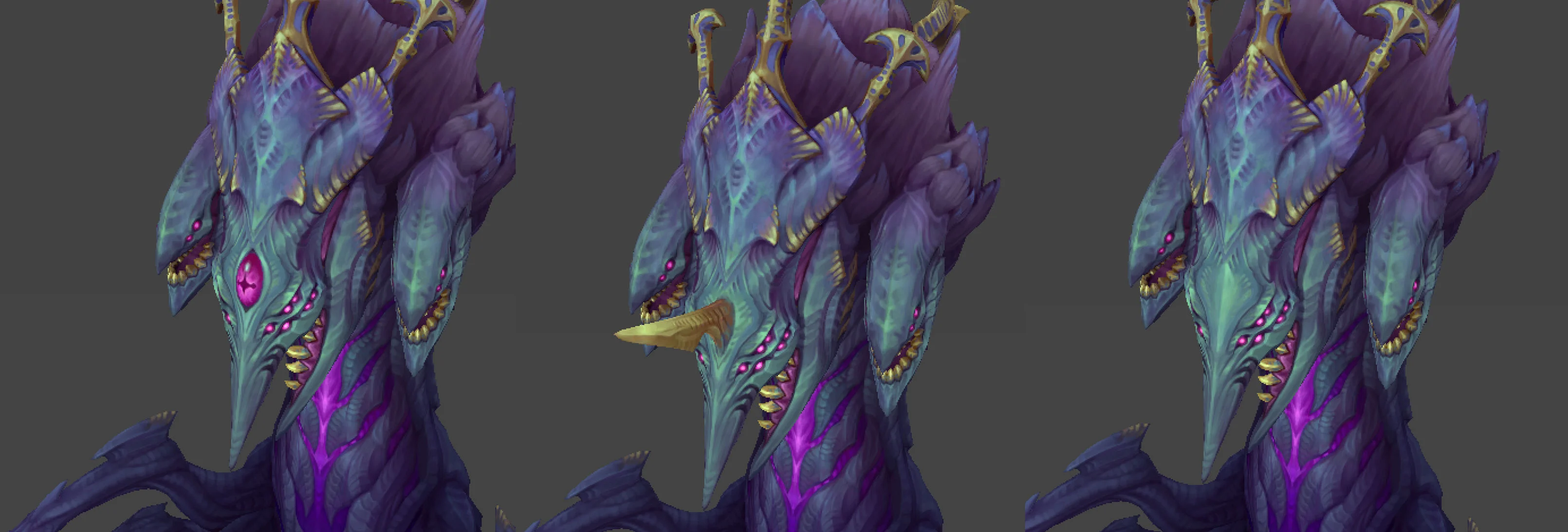 Three forms of Baron Nashor: All-Seeing, Hunting, and Territorial.